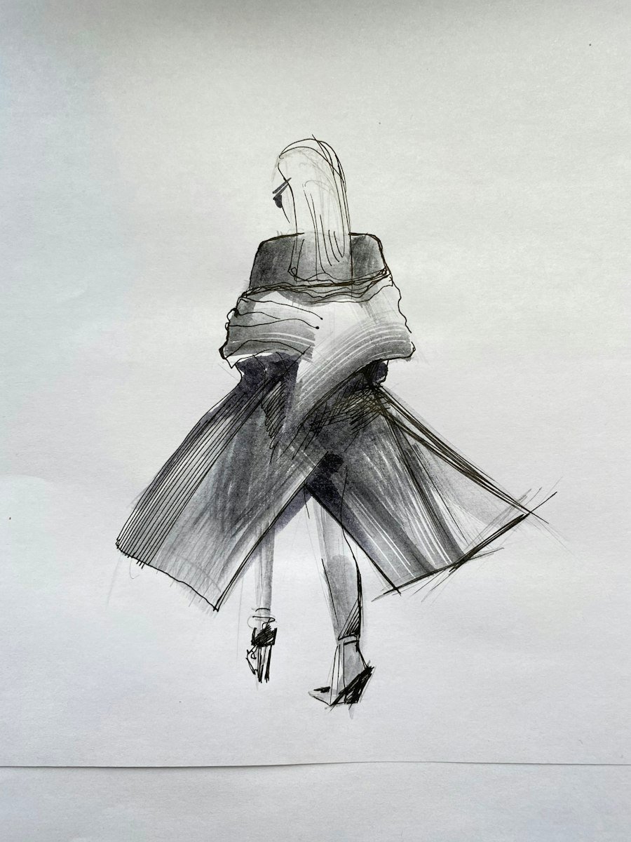 Pencil sketch of a draped figure