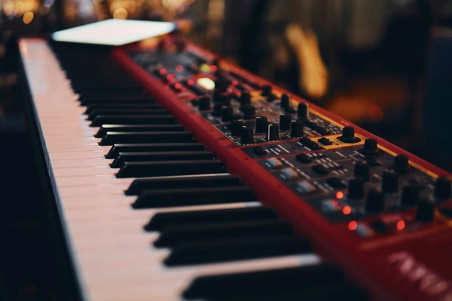 Red digital stage piano keyboard