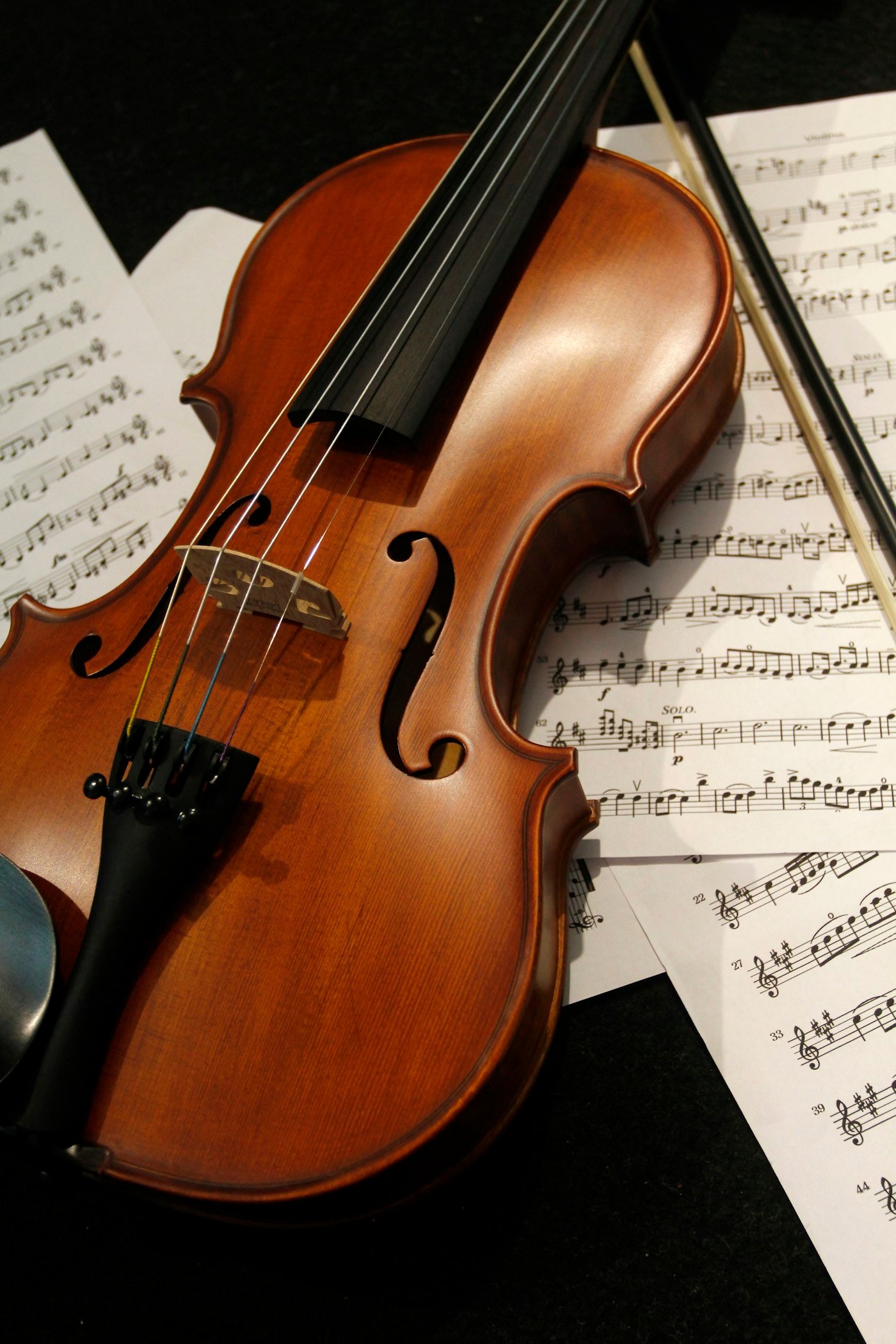 Violin resting on sheet music