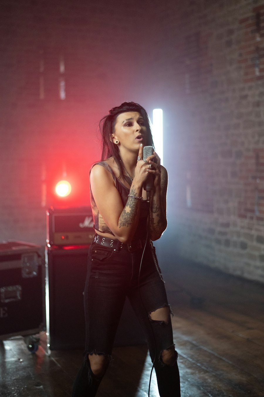 Singer performing with a microphone
