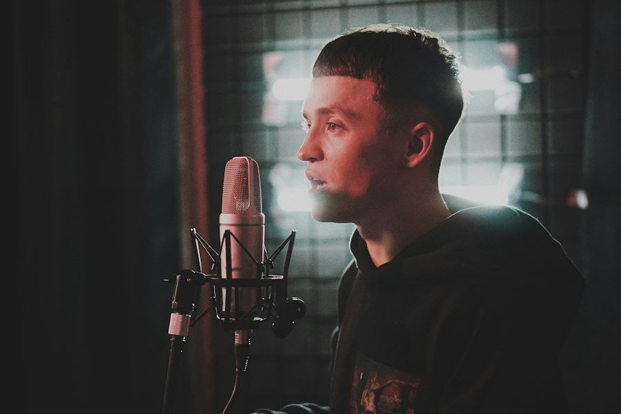 Singer recording in a studio